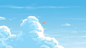 cumulonimbus clouds image with a biplane flying in the blue sky vector