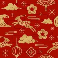 año nuevo chino de patrones sin fisuras de color rojo oscuro vector
