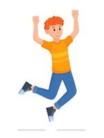 Vector illustration of a character jumping for joy and waving his arms.