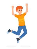 Vector illustration of a character jumping for joy and waving his arms.