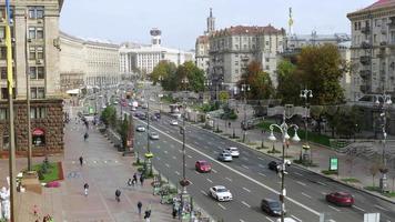 High angle of ukranian cityscape, traffic and pedestrians video