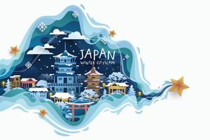 Japan famous landmarks travel banner in winter vector