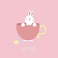 happy easter festival with animal pet bunny rabbit and cup, pastel color, flat vector illustration cartoon character