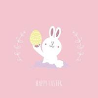 happy easter festival with animal pet bunny rabbit and egg, pastel color, flat vector illustration cartoon character