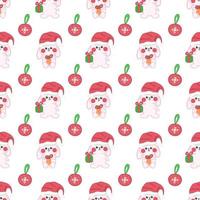 Cute doodle Christmas baby bunny vector seamless pattern.