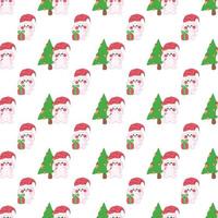 Cute doodle Christmas baby bunny vector seamless pattern.