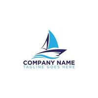 Sailing ship boat vector logo icon with water wave template design