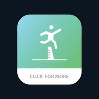 atleta saltando corredor ejecutando carrera de obstáculos botón de aplicación móvil android e ios versión de glifo vector