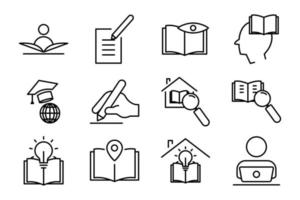 Illustration of icon set related to library, education. line icon style. Simple vector design editable.