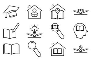 Illustration of icon set related to library, education. line icon style. Simple vector design editable.