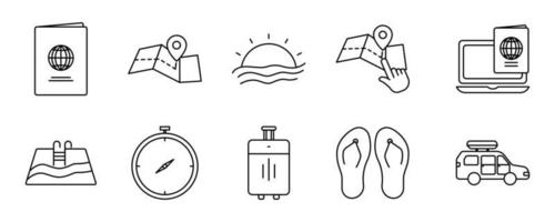 Illustration of icon set related to holiday. line icon style. Simple vector design editable.