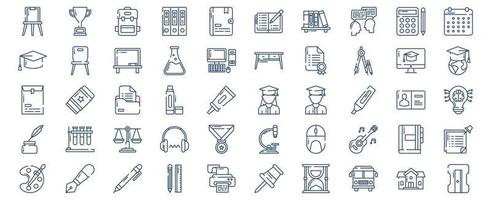 Collection of icons related to Academy and school, including icons like Achievement, Brainstorming, Education, Graduation and more. vector illustrations, Pixel Perfect set