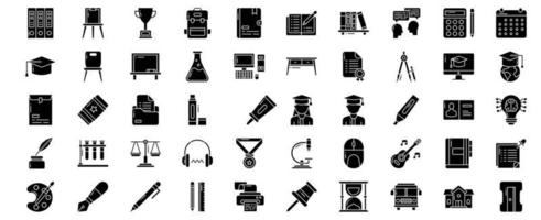 Collection of icons related to Academy and school, including icons like Achievement, Brainstorming, Education, Graduation and more. vector illustrations, Pixel Perfect set