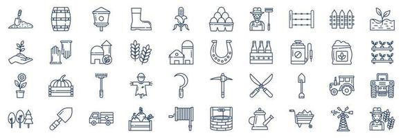 Collection of icons related to Farming and agriculture, including icons like Farmer, Greenhouse, Plant, Pesticides and more. vector illustrations, Pixel Perfect set