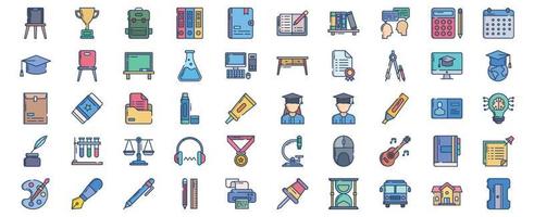 Collection of icons related to Academy and school, including icons like Achievement, Brainstorming, Education, Graduation and more. vector illustrations, Pixel Perfect set