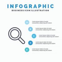 Glass Look Magnifying Search Line icon with 5 steps presentation infographics Background vector