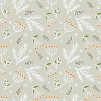 Vector illustration. Seamless light illustration in winter style. Cones, rowan, twigs and snowflakes on a light background. Suitable for various printed products on the winter theme.