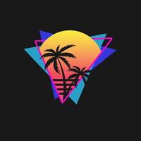 ilustración vectorial para camiseta con palmeras y puesta de sol vector