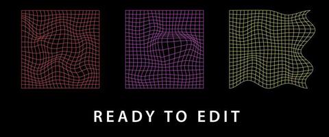 Collection of Grid Shapes, Set of Mesh Shapes Ready to Edit, Scifi layouts for VR, Frames with points to change. Synthwave Textures in 80's style. vector