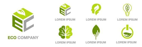 colección de logotipos ecológicos, logotipo verde para su empresa en la industria ecológica, etiqueta de marca, conjunto listo de insignias en temas ambientales, gráficos vectoriales y conceptos vector