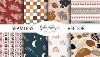 Collection of Boho, Bali Seamless Patterns. Set of graphics for backgrounds, wedding invitations, party flyers, event leaflets, Paper pack, Hand drawn, Digital scrapbooking, Earth Tones. vector