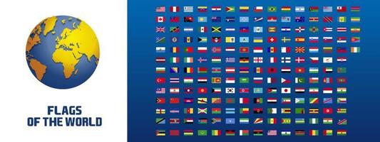 Collection of flags from countries of the whole world. Graphic has style of old video games from Fifa. Vector graphic with football vibes.