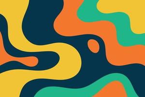 Abstract colorful flat liquid waves background. Orange, green, yellow, and black wavy geometric shapes backdrop illustration