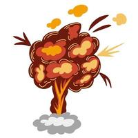 Explosion. Cartoon dynamite or bomb explosion, fire. Boom clouds and smoke element. Dangerous explosive detonation, Atomic bomb explosion. Vector hand draw illustration.