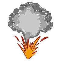 Explosion. Cartoon dynamite or bomb explosion, fire. Boom clouds and smoke element. Dangerous explosive detonation, Atomic bomb explosion. Vector hand draw illustration.