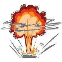 Explosion. Cartoon dynamite or bomb explosion, fire. Boom clouds and smoke element. Dangerous explosive detonation, Atomic bomb explosion. Vector hand draw illustration.