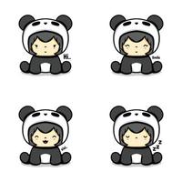 ilustración vectorial de una linda niña emoji con traje de panda vector