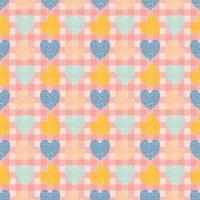 Wrapping paper pattern. Heart pattern on plaid pattern. vector