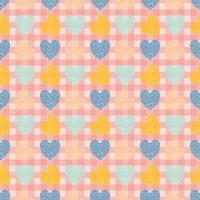 Wrapping paper pattern. Heart pattern on plaid pattern. vector