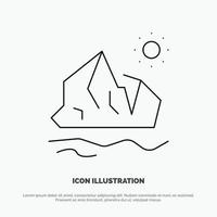 Ecology Environment Ice Iceberg Melting Line Icon Vector