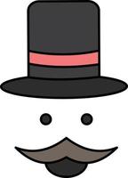 moustache Hipster movember hat men Flat Color Icon Vector