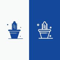 cactus naturaleza maceta línea de primavera y glifo icono sólido línea de bandera azul y glifo icono sólido bandera azul vector