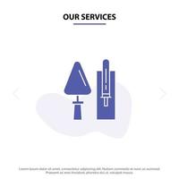 Our Services Trowel Brickwork Construction Masonry Tool Solid Glyph Icon Web card Template vector