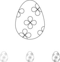 decoración pascua huevo de pascua huevo audaz y delgada línea negra conjunto de iconos vector