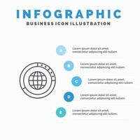 Management Data Global Globe Resources Statistics World Line icon with 5 steps presentation infograp vector