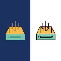 Inbox Mail Box Container Delivery Parcel  Icons Flat and Line Filled Icon Set Vector Blue Background