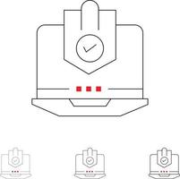 Antivirus Computer Internet Laptop Protected Protection Security Bold and thin black line icon set vector