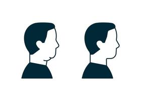 Double chin of man icon, change in facial aesthetics. Fat loss in overweight on face. Profile male before and after liposuction, lifting, plastic procedure. Vector illustration