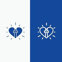 amor celebración del corazón línea de pascua cristiana y glifo icono sólido línea de bandera azul y glifo i sólido vector