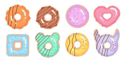 rosquillas dulces y sabrosas, conjunto grande. ilustración para impresión, fondos, cubiertas y embalaje. la imagen se puede utilizar para tarjetas de felicitación, carteles, pegatinas y textiles. aislado sobre fondo blanco. vector