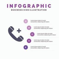 Call Ring Hospital Phone Delete Solid Icon Infographics 5 Steps Presentation Background vector