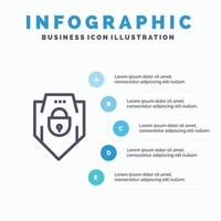 Internet Password Shield Web Security Line icon with 5 steps presentation infographics Background vector