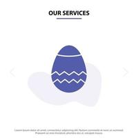 nuestros servicios huevo de pascua primavera icono de glifo sólido plantilla de tarjeta web vector