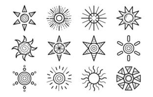 Expressive Sun Icon Doodle Sketch vector