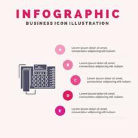 teléfono negocio oficina llamada contacto sólido icono infografía 5 pasos presentación antecedentes vector