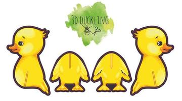 Cardboard animals for kids. Duckling. Sample. Constructor. Pattern. For self-assembly by a child without glue. vector